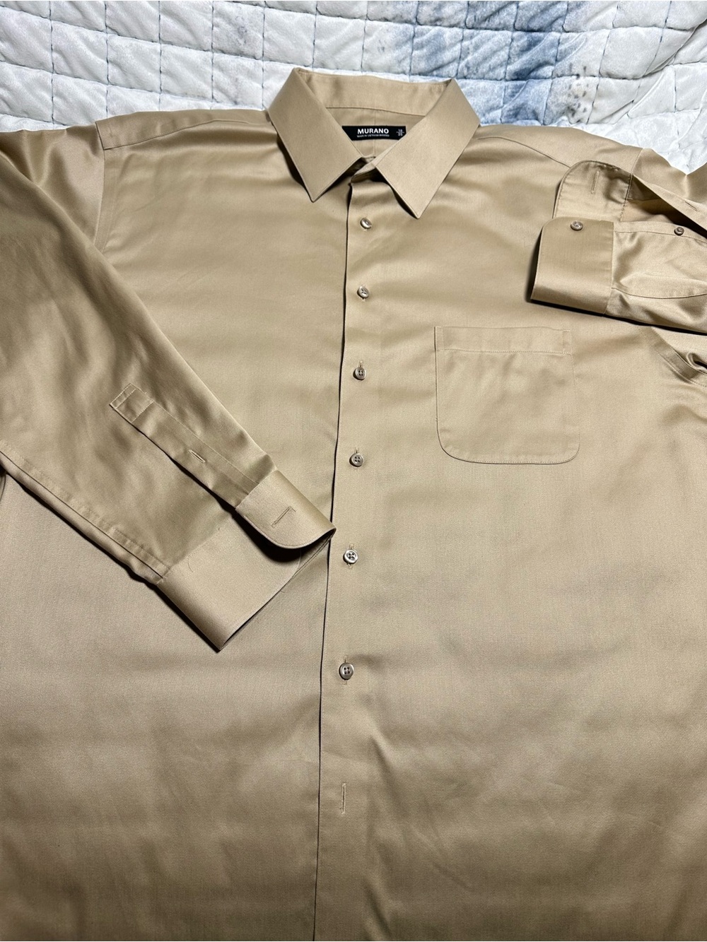 Murano Men's Beige Dress Shirt with Point Collar